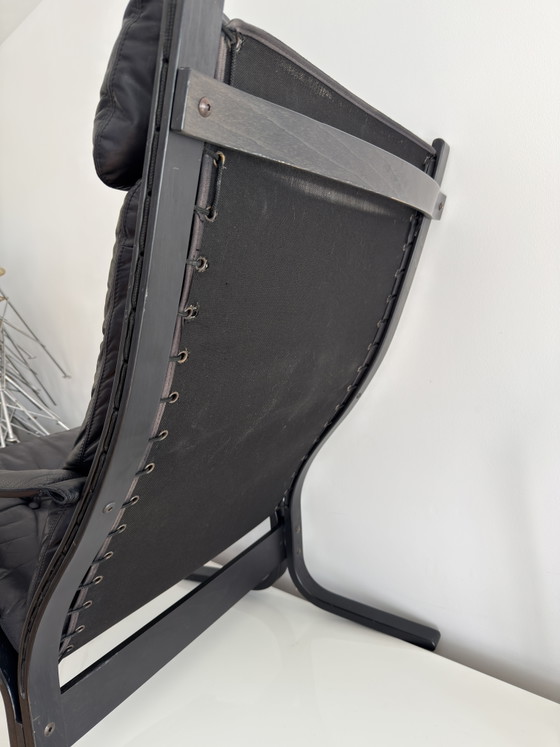 Image 1 of Vintage Westnofa Siesta loungestoel – zwart leer – Noorwegen