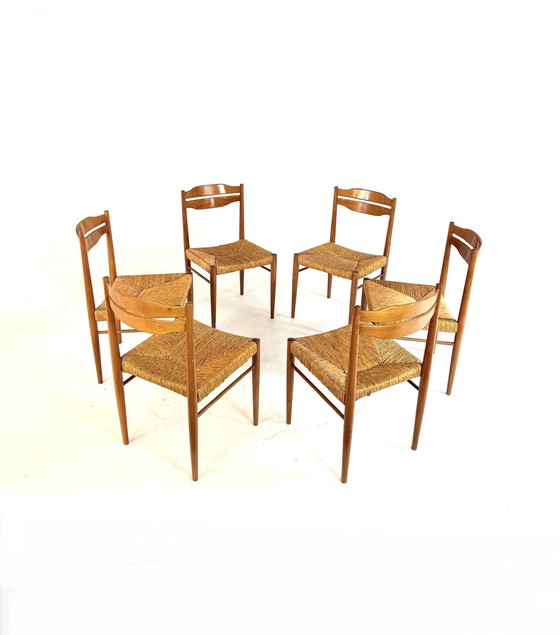 Image 1 of 6x vintage biezematten stoel ‘60