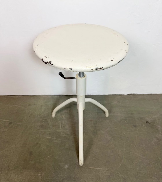 Image 1 of White Industrial Iron Height Adjustable Stool, 1960s