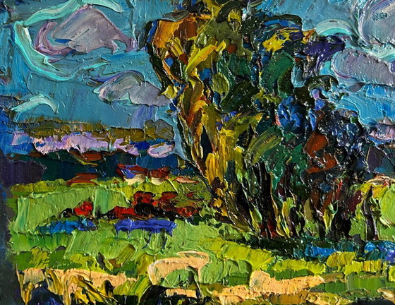 Image 1 of Original Oil Painting Summer Coastal Landscape Sunny day by the river