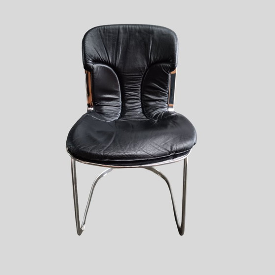 Image 1 of Willy Rizzo per Cidue - set di 6 sedie vintage italiane in pelle nera