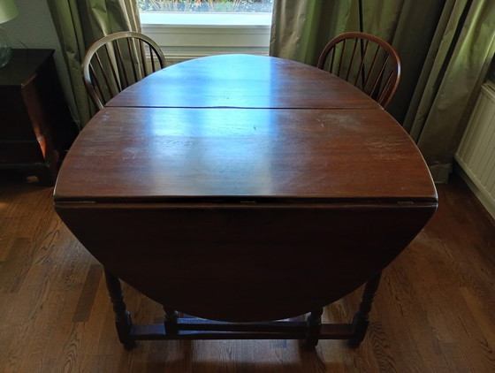 Nostalgic English gateleg table with 6 matching chairs – Dining tables, Textile, Wood (photo 4 of 7)