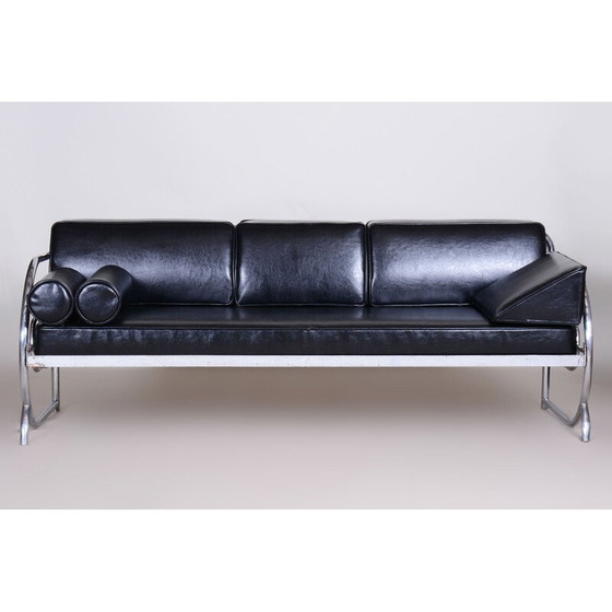 Image 1 of Vintage black Bauhaus leather sofa by Robert Slezak, 1930s