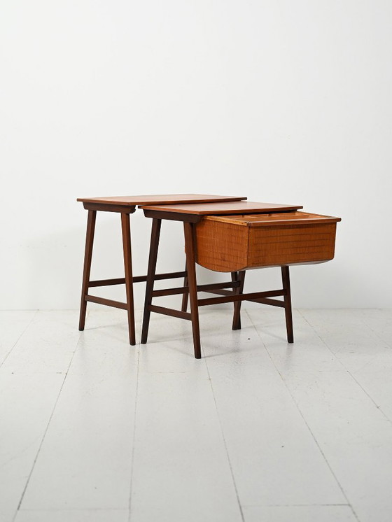 Image 1 of Pair of Scandinavian Nesting Coffee Tables with Yarn Box