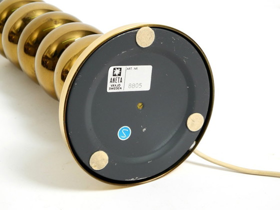 Image 1 of Rarissima grande lampada da tavolo in ottone degli anni '70 con paralume in velluto nuovo di Aneta Växjö Svezia