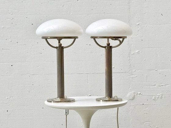 Image 1 of Nickel table lamps with opal shades by Adolf Loos for Villa Steiner
