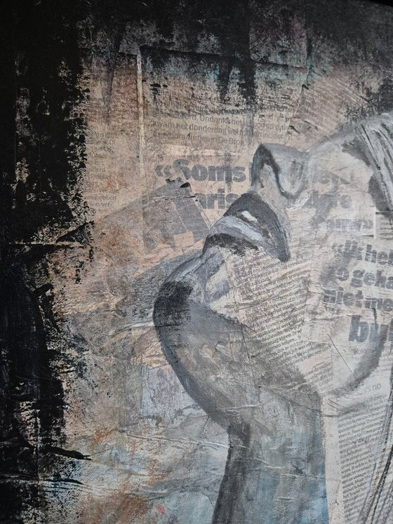 Ritratto Astratto Tecnica Mista – Dipinti e disegni, Paper, Wood (photo 4 of 8)