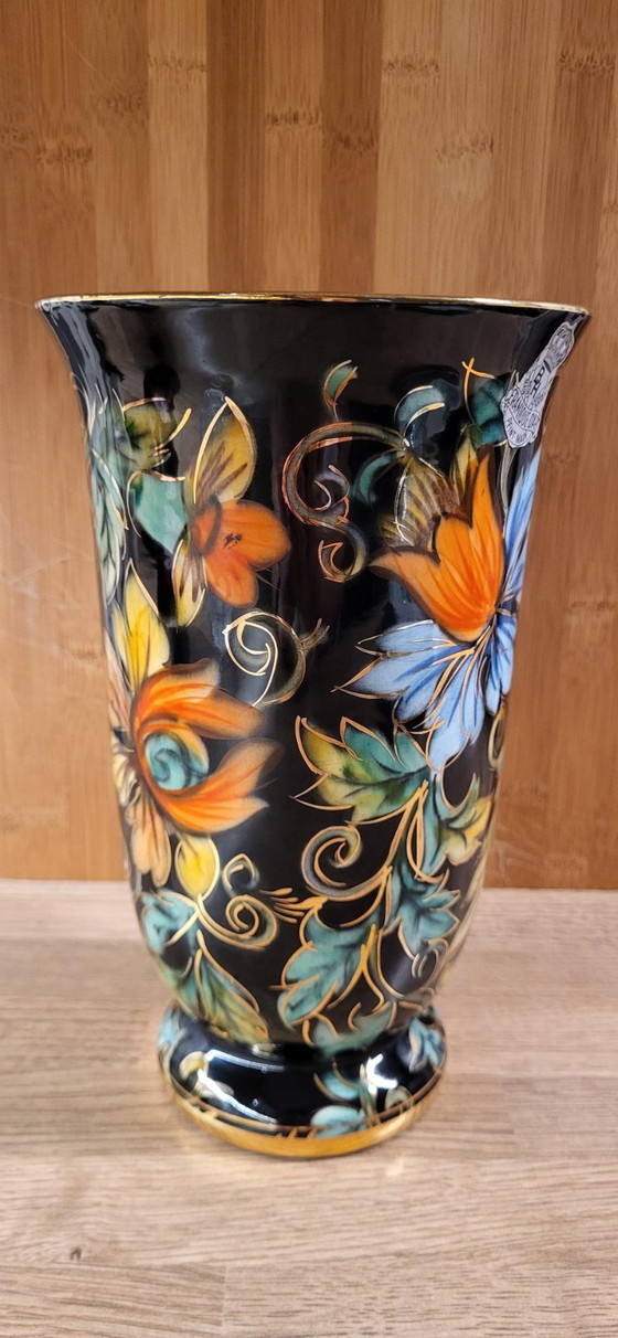 Vintage Vase Hubert Bequet Quaregnon - Hand-Painted with Gold – Ceramic (photo 3 of 15)