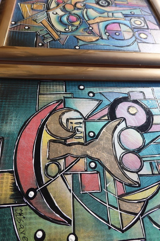 Image 1 of Cubism A1439 - abstract paintings in frame