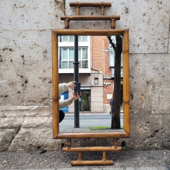 Image 1 of Koloniale spiegel met bamboe frame, 1900 - Frankrijk