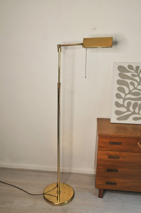 Image 1 of Vintage messing bankierslamp leeslamp met scharnierarm & trekkoord 