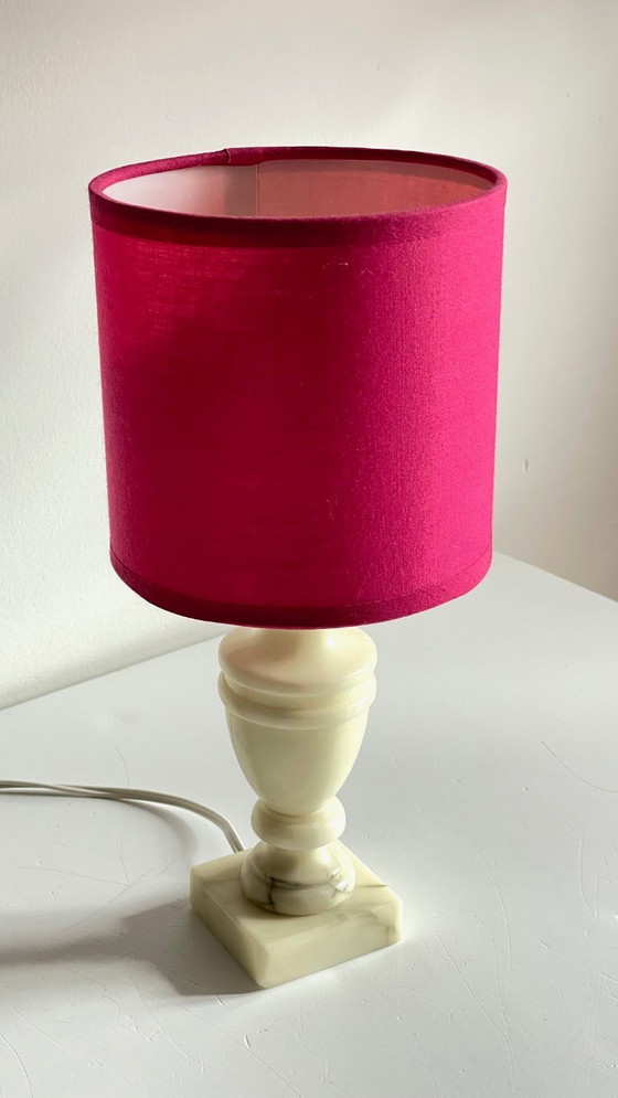 Image 1 of Vintage Marble and Fuchsia Fabric Lamp