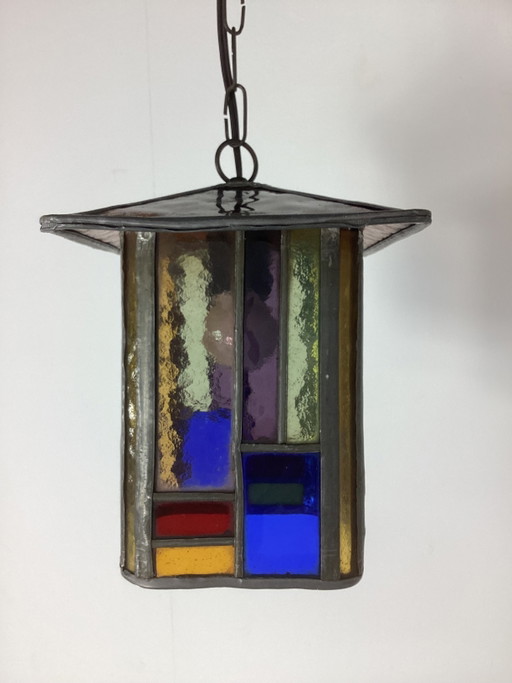 Lampe en vitrail Art Déco de l'école d'Amsterdam, années 1920