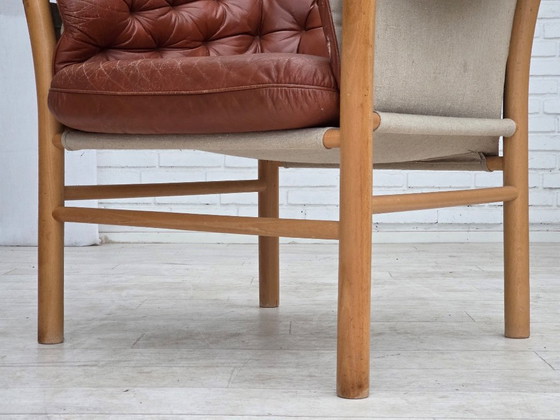 1970s, Swedish design by Gunnar Kentemo, armchair model G7 Pedro, leather., Wood, Brown, Mid Century Modern (photo 8 of 15)