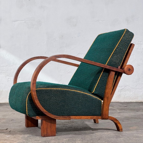 Poltrona Art Déco con schienale regolabile, Cecoslovacchia, anni '30 – Poltrone, Tessile, Legno (photo 3 of 14)