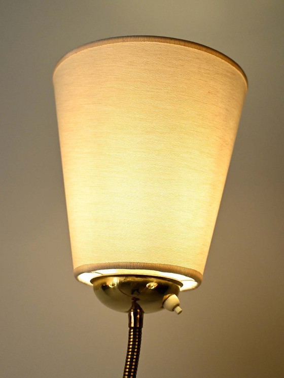 Image 1 of Three-arm teak and brass floor lamp, Scandinavia, 1940s–50s