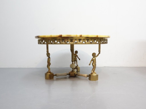 Vintage Couchtisch / Messing Naturstein / rund / dekorativ