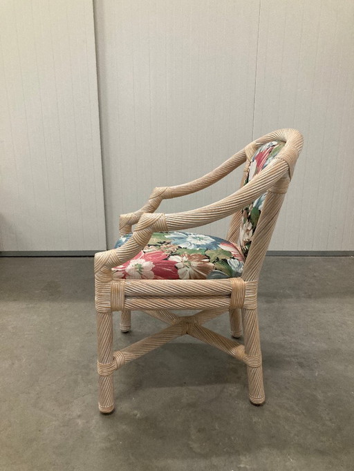 6 chique Rotan/bamboe eetkamerstoelen, 1980