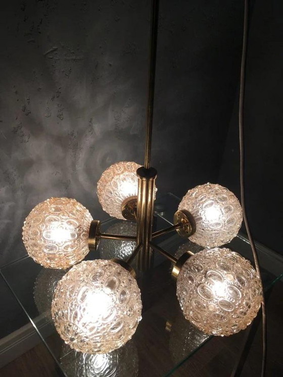 Richard Essig Sputnik Chandelier, Brass Bubble Glass 1960s, Gold (photo 2 of 7)