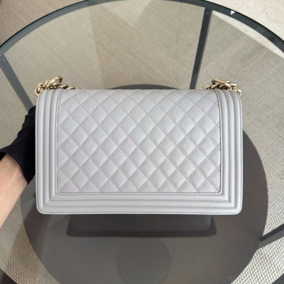 Image 1 of Chanel Boy New Medium - 28CM Quilted Caviar Grey Gray Gold Hardware Series 28