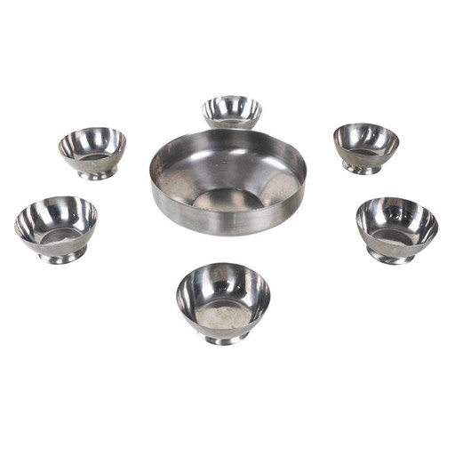 Set di ciotole in acciaio inox, design italiano, anni '80, prodotto in Italia.