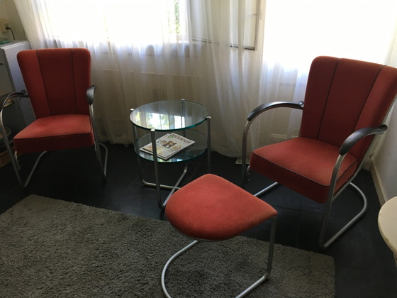 Image 1 of Deux fauteuils Dutch Design / Gispen 412 et un repose-pieds
