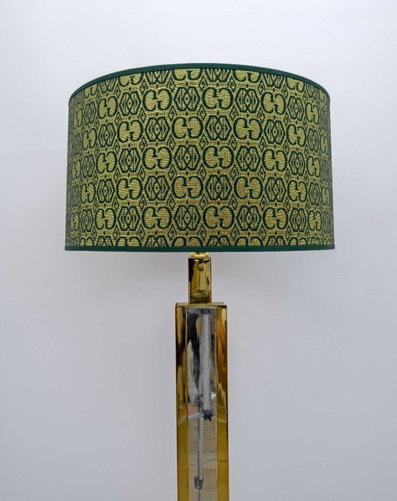 Image 1 of Romeo Rega Mid Century Moderne Italiaanse messing vloerlamp met Gucci stof, 1970