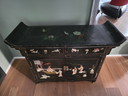 Antique Chinese Cabinet with Paintings and Soapstone