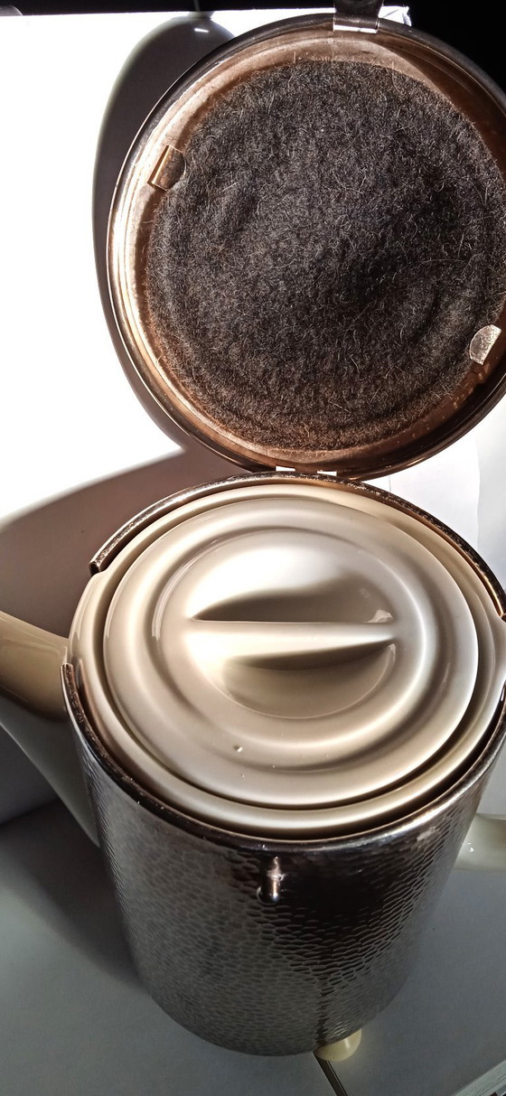 Image 1 of 1.0 l coffee pot WMF thermal jug porcelain Bauscher Weiden hammered metal look silver plated