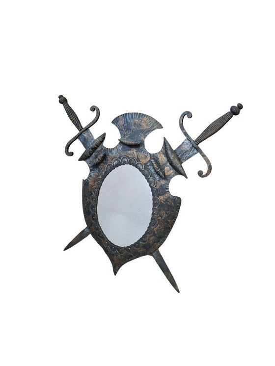 Image 1 of Heraldische spiegel uit de jaren 70 van smeedijzer.