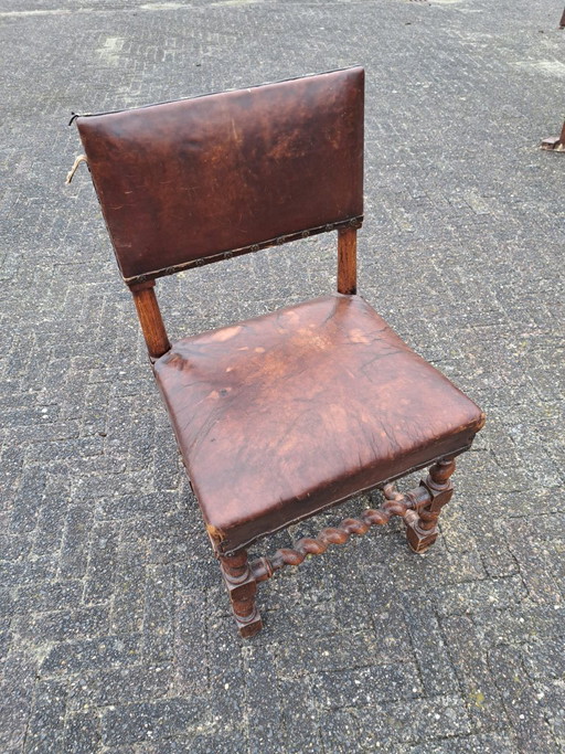 Silla antigua barroca/de cuero español – eetkamerstoelen, Leather, Wood (photo 2 of 5)