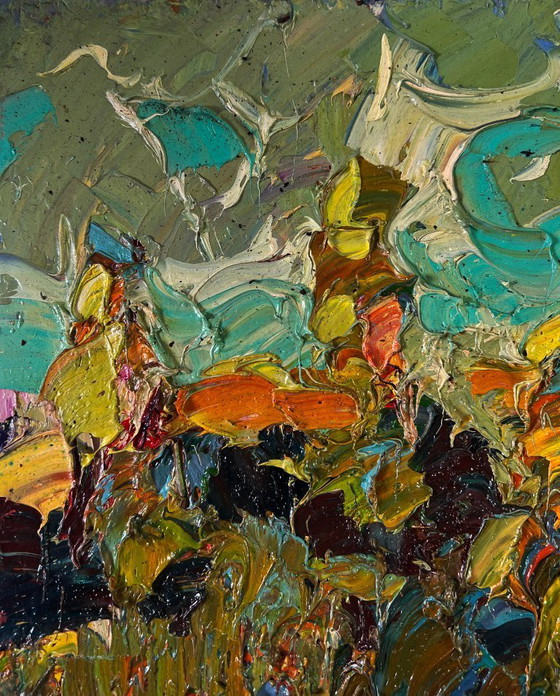 Image 1 of Original Oil Painting Fall Nature Landscape Autumn Flame Of Fire