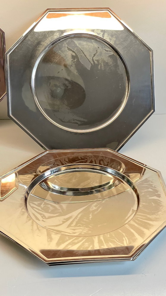Image 1 of Set van 6 vintage zilveren metalen borden