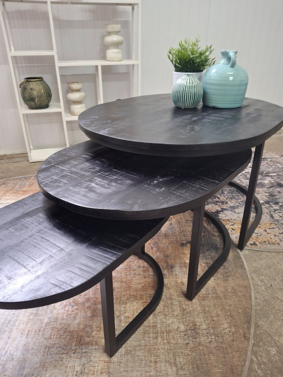 Image 1 of Sturdy oval coffee table set made of mango wood and metal, new