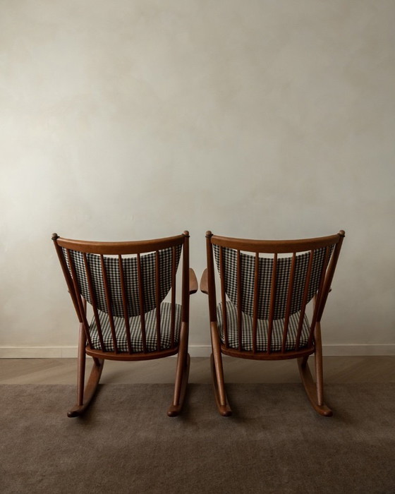 Image 1 of Vintage Deense teakhouten schommelstoelen set van 2 - model 182 van Frank Reenskaug voor Bramin, jaren 1950