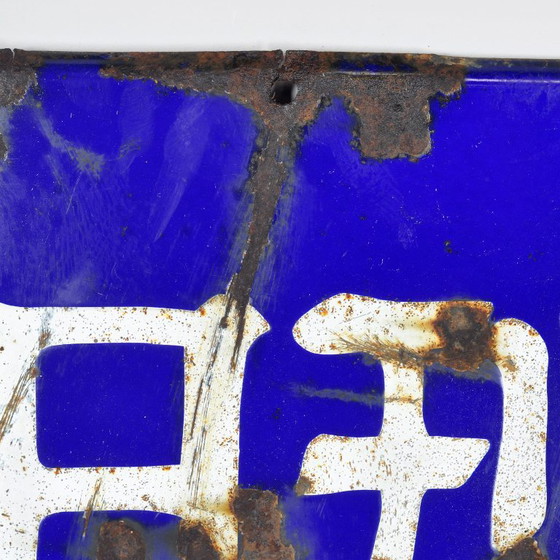 Insegna pubblicitaria giapponese in smalto, circa 1960, Oggetti decorativi, Metallo, Altro, Blu, Vintage (foto 8 di 10)