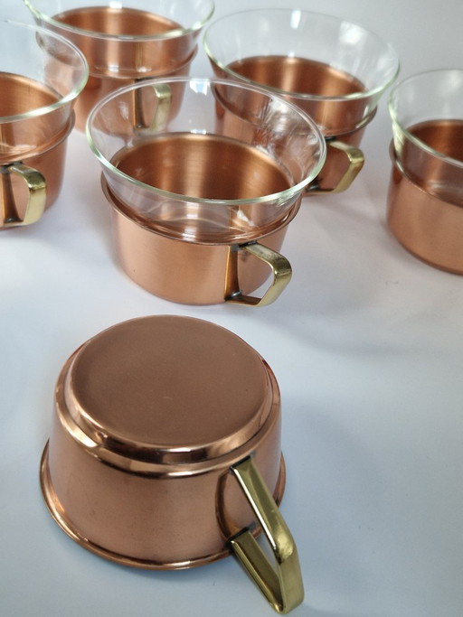 Tea Glasses in copper baskets.Schott&Mainz Germany.