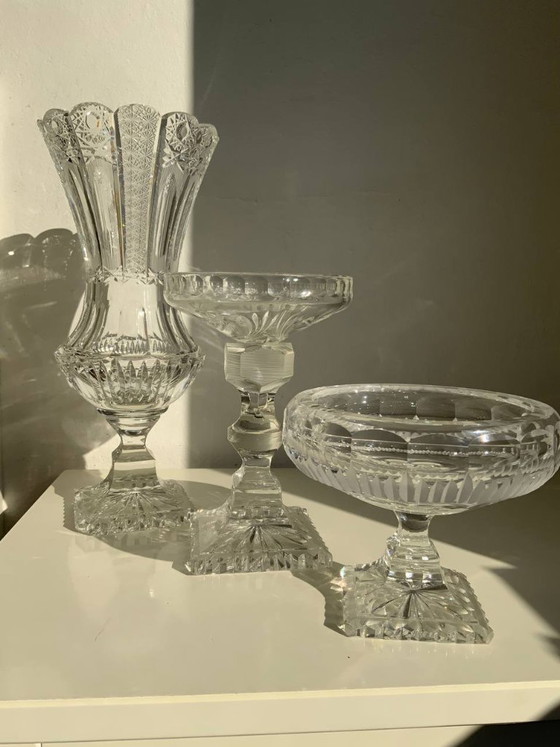 Image 1 of Raro set di 3 oggetti in cristallo di Boemia – Periodo storicista (circa 1880-1890)