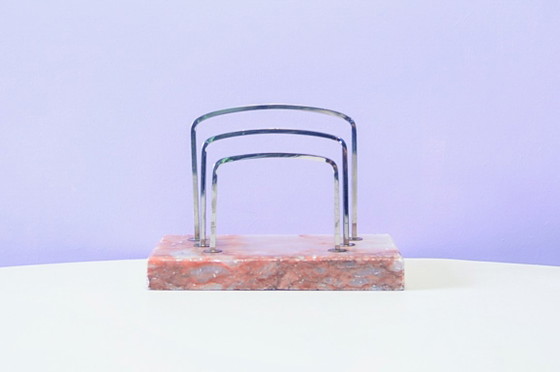 Pink Marble Letter Holder Chrome Brackets – Decorative Objects (photo 2 of 5)