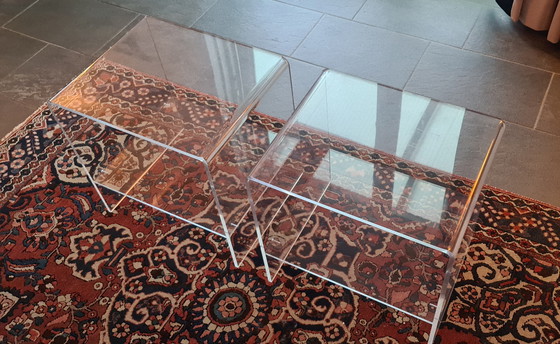Image 1 of Mid-Century Lucite
plexiglass side table from the 1970s
