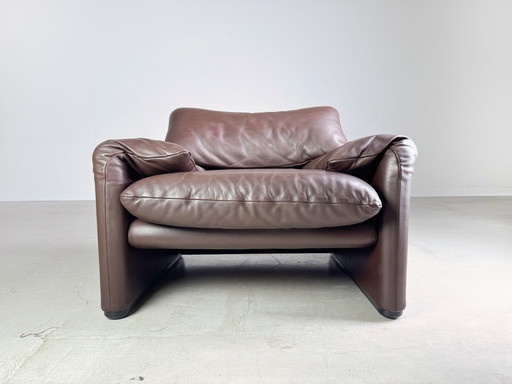 2X Cassina Maralunga Armchair Leather Brown Vico Magistretti