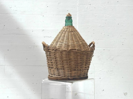 Image 1 of Italienischer Glasballon im Korbgeflecht, Mitte 20. Jahrhundert