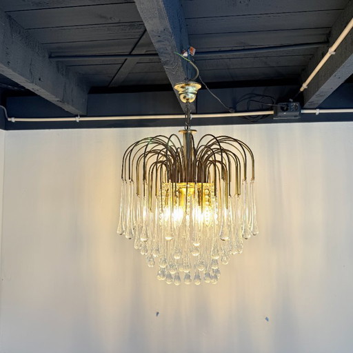 4-tier teardrop chandelier with clear murano glass