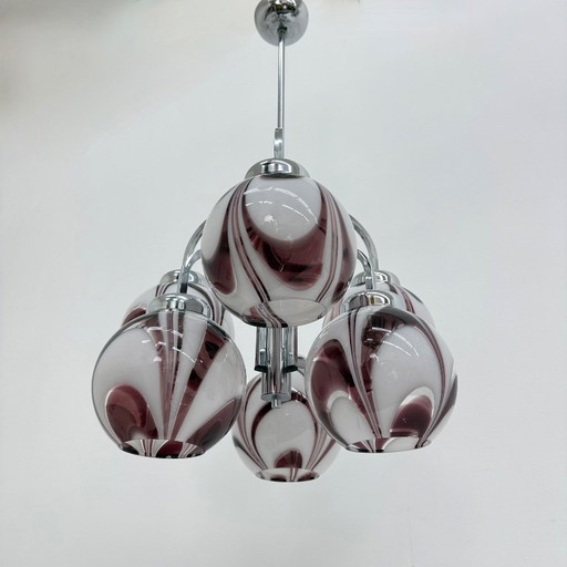 XL Italian purple and white murano glass swirl chandelier , 1970s
