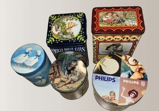 Set of 5 Old Dutch Vintage Tins – Incl. Efteling, Ot & Sien & Philips – Overig, Decorative Objects, Metal (photo 7 of 11)