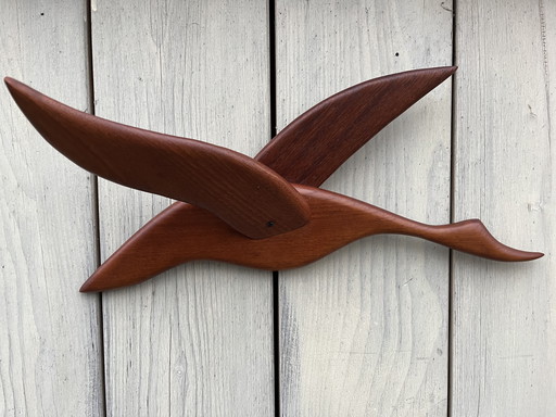 Mid Century Deens Teak Houten Decoratie Wand Vogel