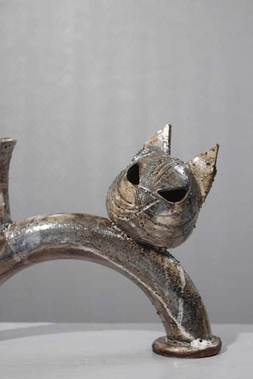 Claire Berger à La Borne - Vase sculptural formant chat céramique France XXème