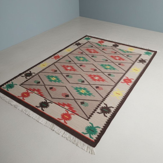 Image 1 of Tapis géométrique typique des années 1960, style bruxellois, KELIM