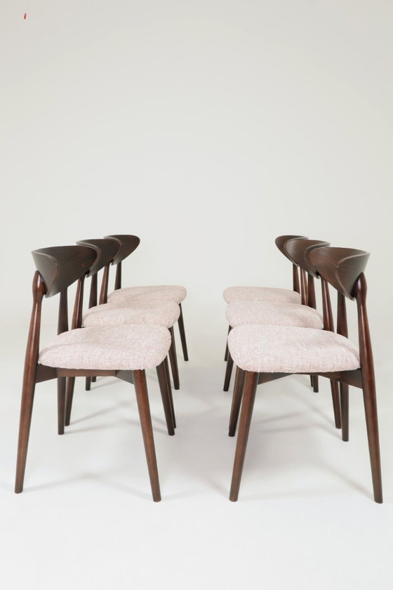Image 1 of Subltle pink Lot de 6 chaises de salle à manger design scandinave, bois couleur noyer foncé