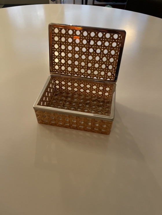 Image 1 of Plexiglas rieten doos Italië jaren 70 toegeschreven aan Gabriella Crespi